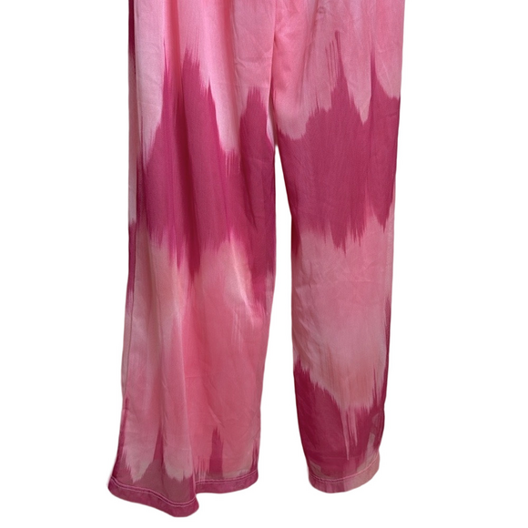 New York & Co Sweet Pea Pink Tie-Dye Strapless Boho Wide-Leg Jumpsuit XS New - Picture 10 of 17
